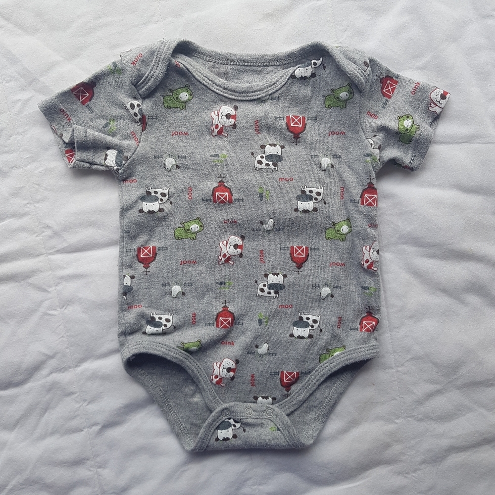 Grey Farm Animal Short-Sleeve Baby Bodysuit